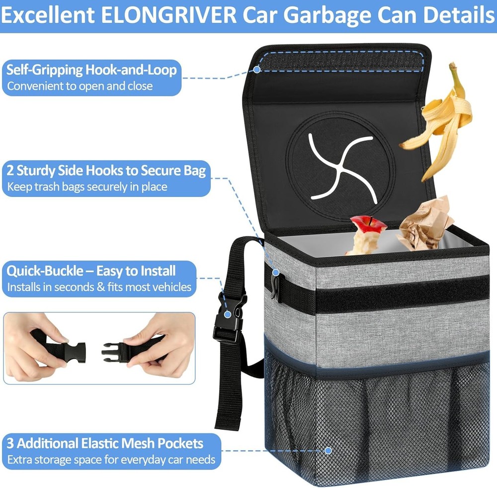 Hanging Car Trash Can Leakproof Back / Front Seat Garbage Bin Interior Accessory