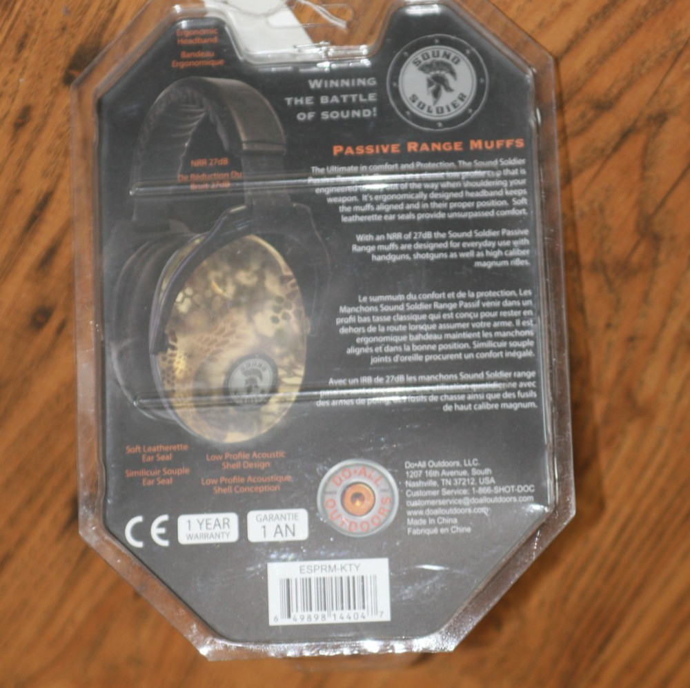 Sound Solider Passive Range Ear Muffs - 27DB - Low Profile - New