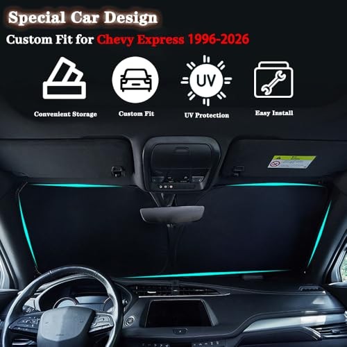 Car Front Windshield Sun Shade Foldable For Chevrolet Express 1996-2026 Silver