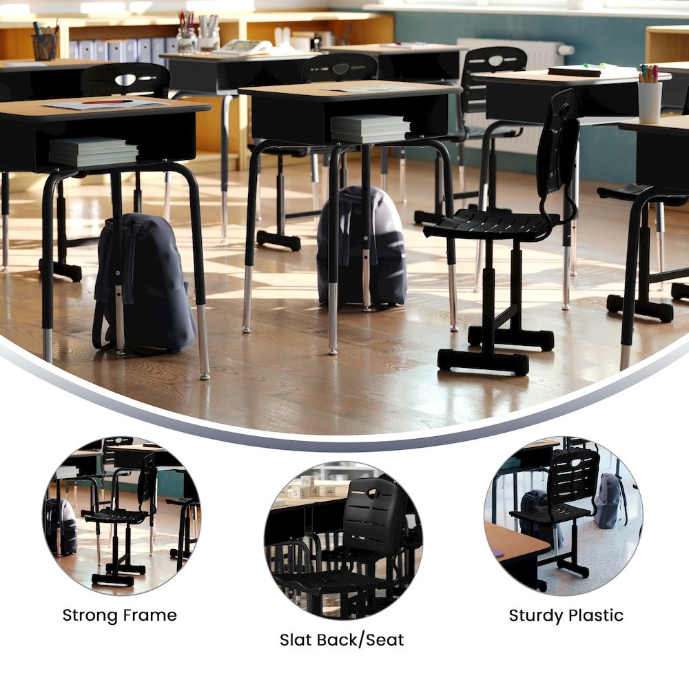 Black Student Chair with Black Pedestal Frame