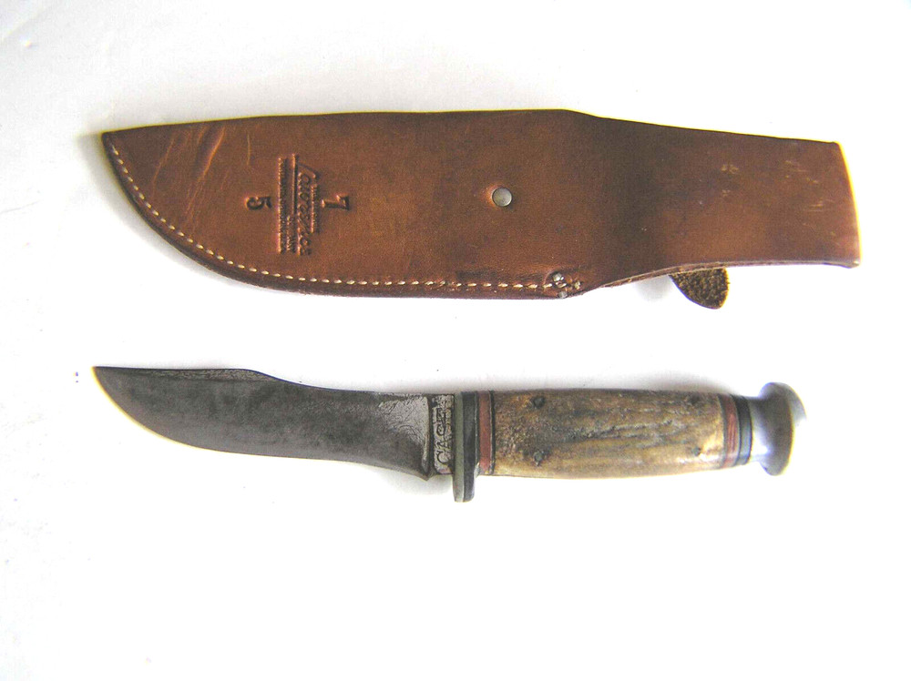 1940-65 CASE Fixed Blade Hunting Knife w/ Sheath, Stag Handle