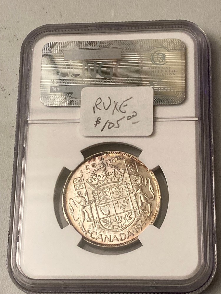 1944 CANADA 50c SILVER COIN NGC MS 62