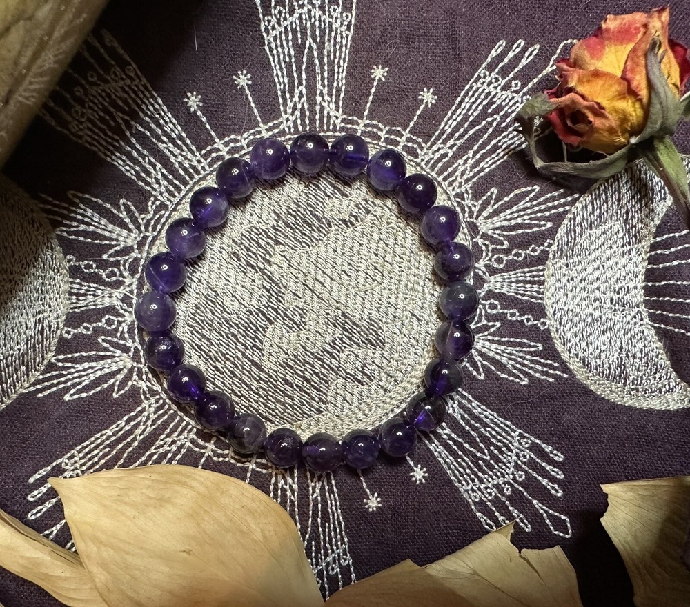 Amethyst Bead Bracelet, All Natural, Witchcraft, Pagan