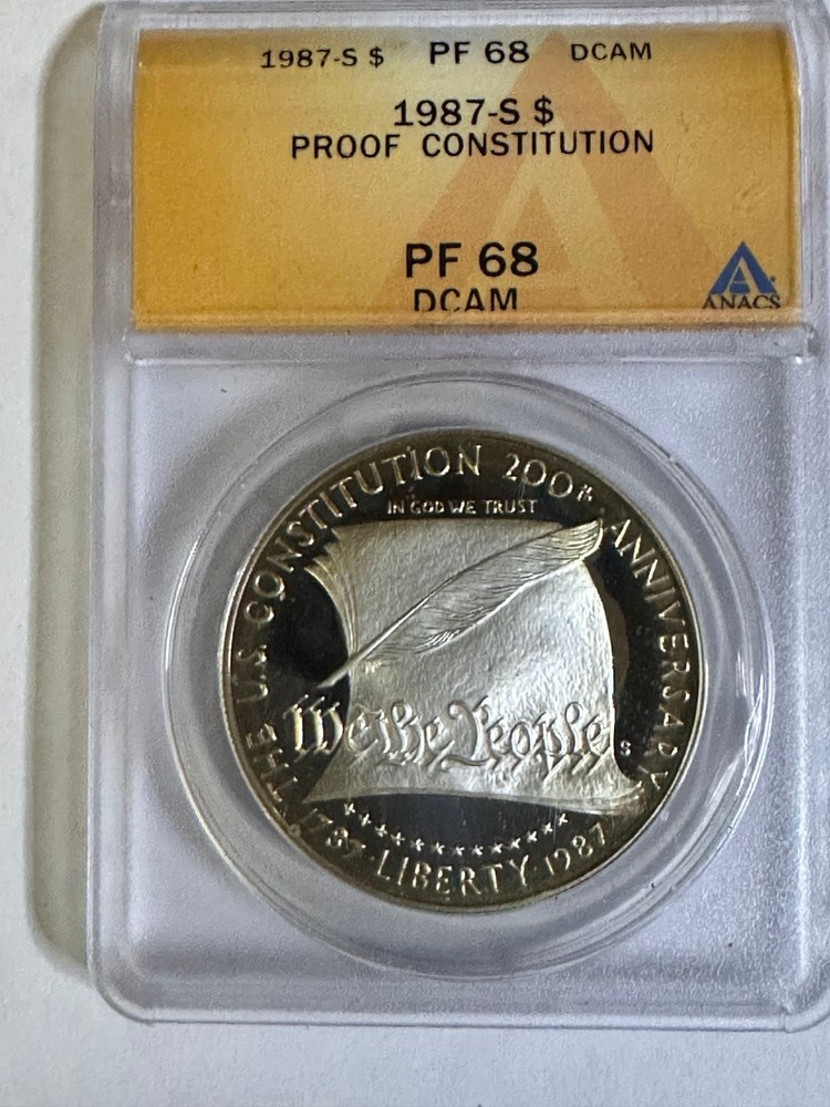 1987 S $1 Constitution (Silver)(Commemorative), ANACS PF68DCAM