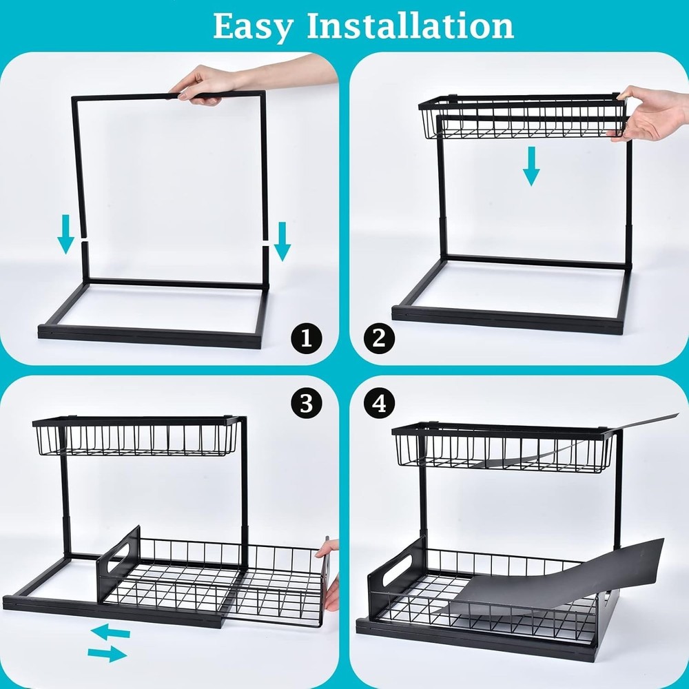 REALINN Under Sink Organizer 2-Tier Pull-Out Cabinet Shelf, Sliding Storage Rack