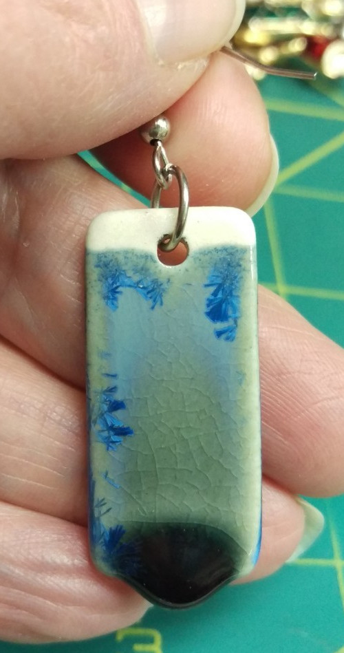 Beautiful Blue Ceramic Earrings - Blue glaze on both sides thicker at bottom