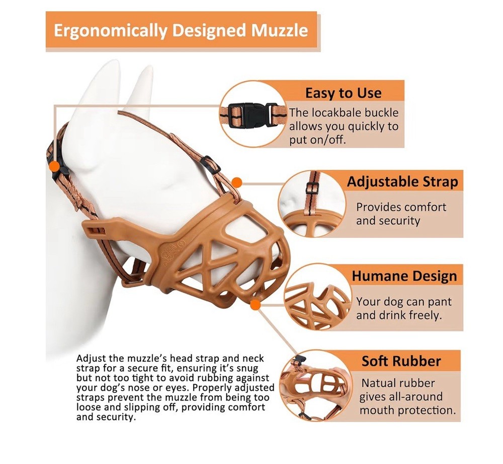 BARKLESS Dog Muzzle, Basket Muzzle for Biting, Chewing and Scavenging SMALL