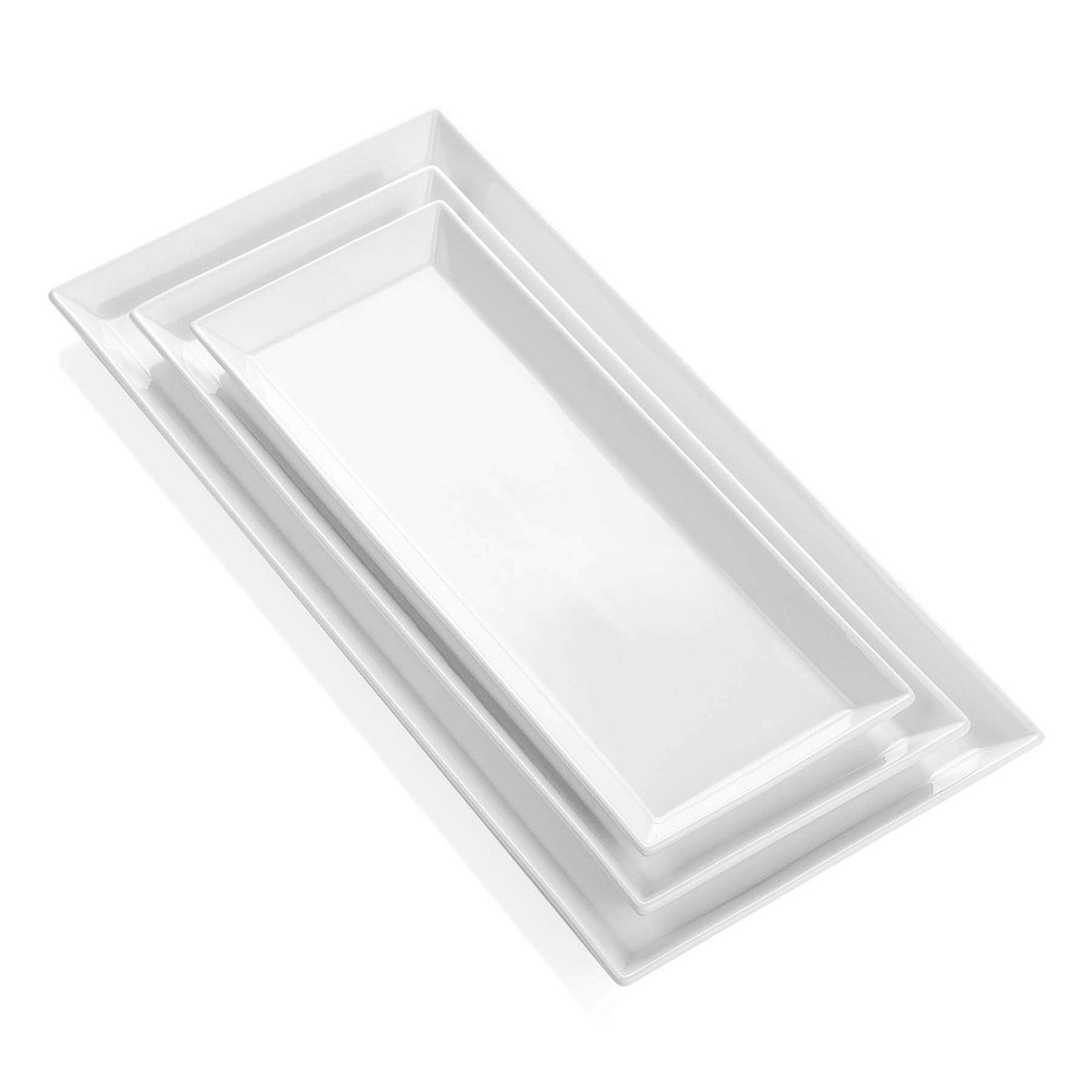 2-Pack Porcelain Rectangular Serving Platters White High-Grade Durable Profes...