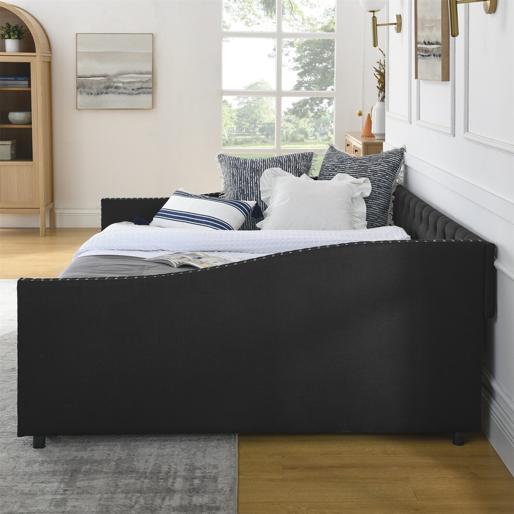 Queen Size Daybed w/ 2 Storage Drawers Upholstered Bed Frame Sofa Bed US