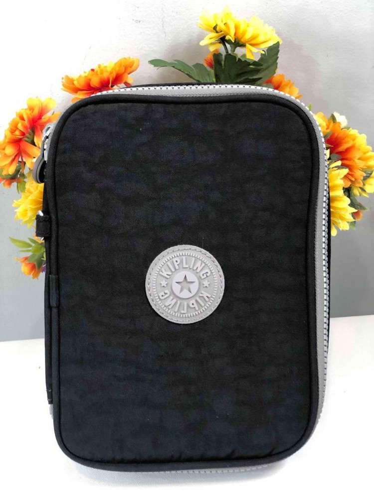 KIPLING Black Nylon 100 Pens Case with Zip Around Closure #AC3657-071