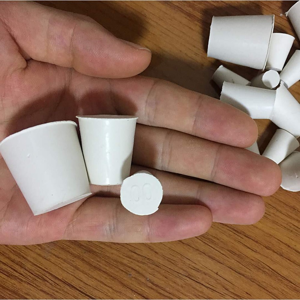 30PCS Rubber Stoppers 10 Sizes #000 to #7 Solid White Lab Seals
