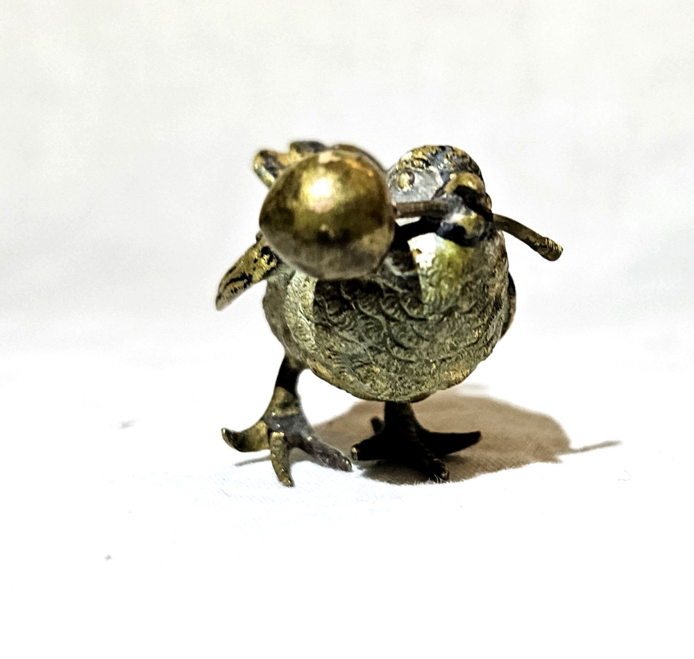 Vienna Bronze Bird Figurine with Cherry