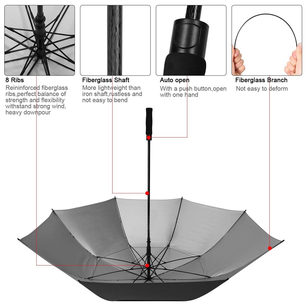 Prospo 68 Inch Extra Large Golf Umbrella Double Canopy Automatic Open Sun Rain