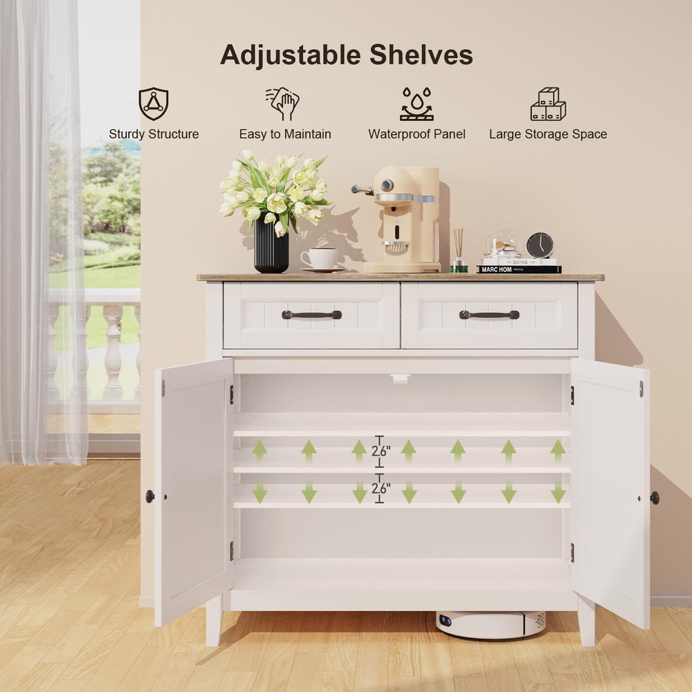Kitchen Sideboard Buffet Cabinet, 32'' H Large Kitchen Storage Island and Adjust