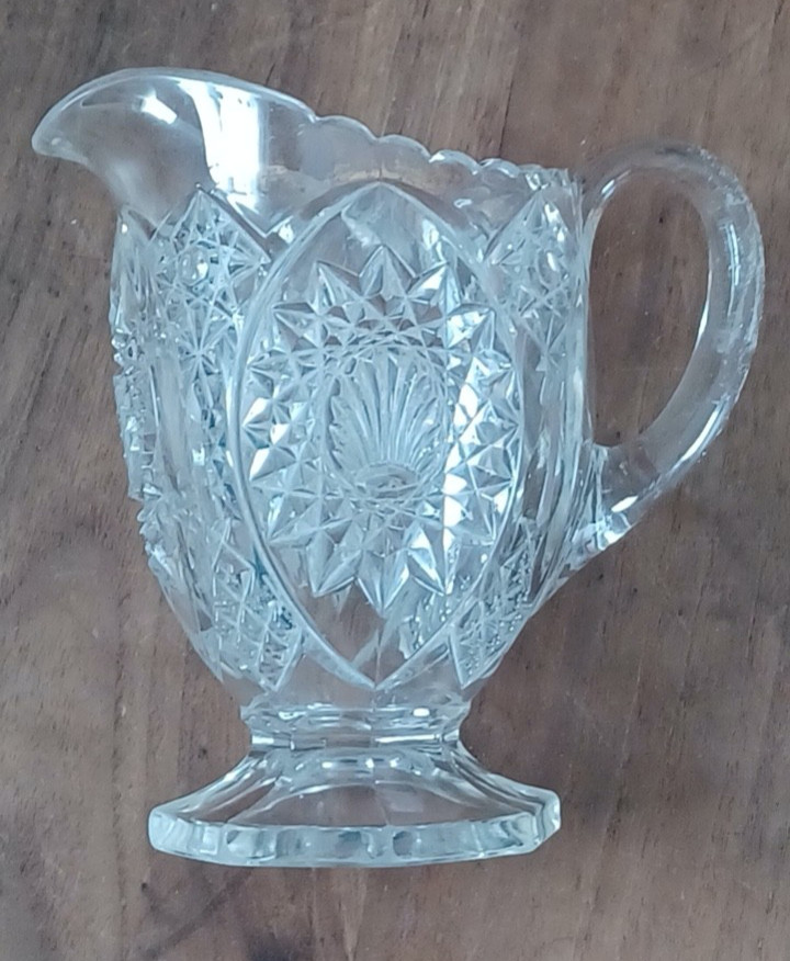 Cut Glass Footed Cream Pitcher and Covered Sugar Bowl
