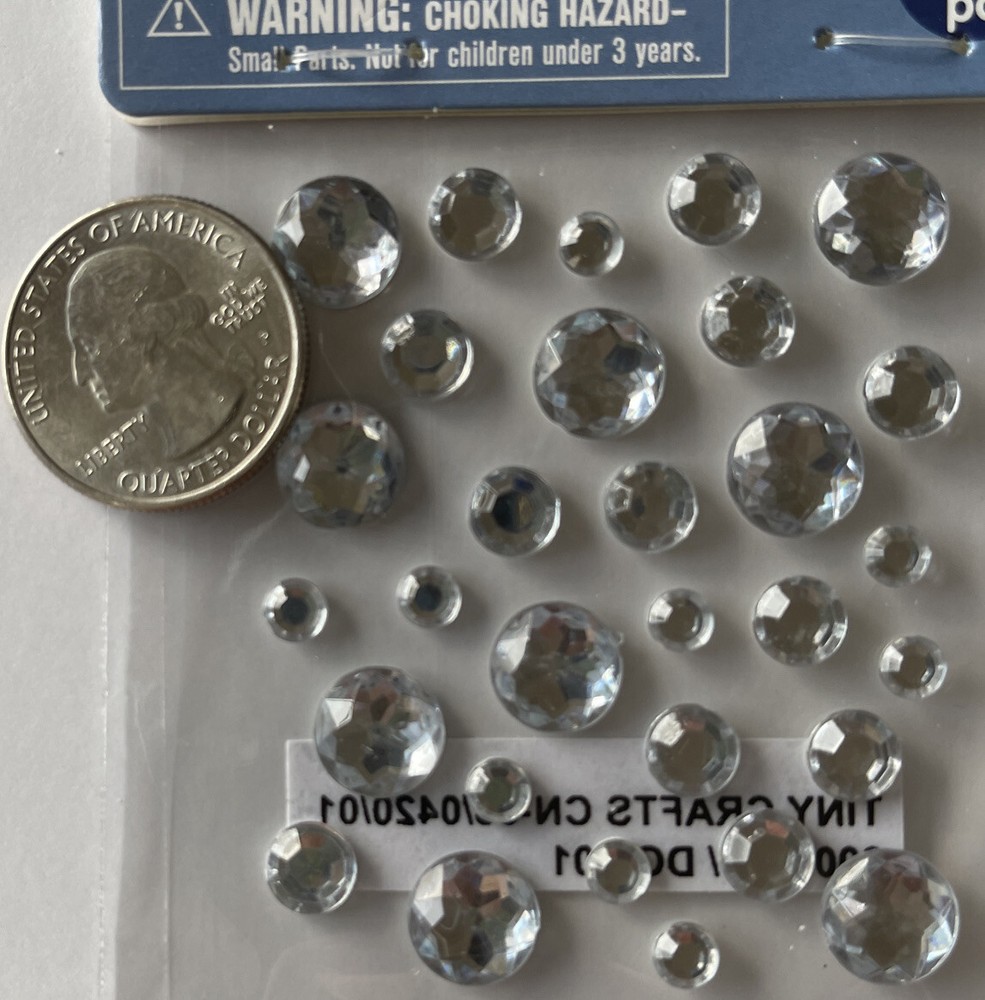 CLEAR/SILVER ROUND GEM Accent Stickers(30pc)Tiny Craft•Rhinestone •Christmas•