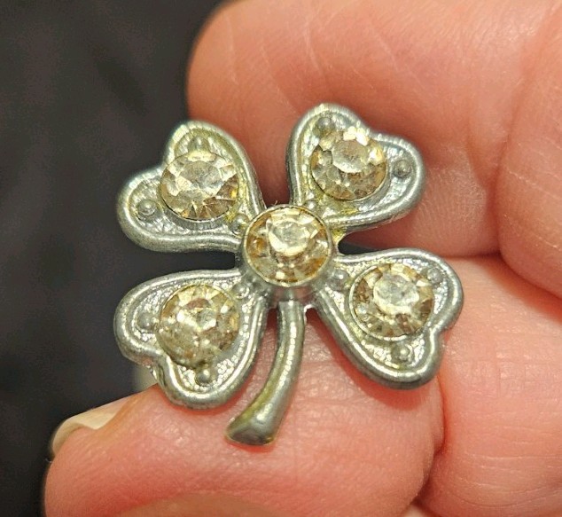 Antique Rhinestone Four-leaf Clover Button