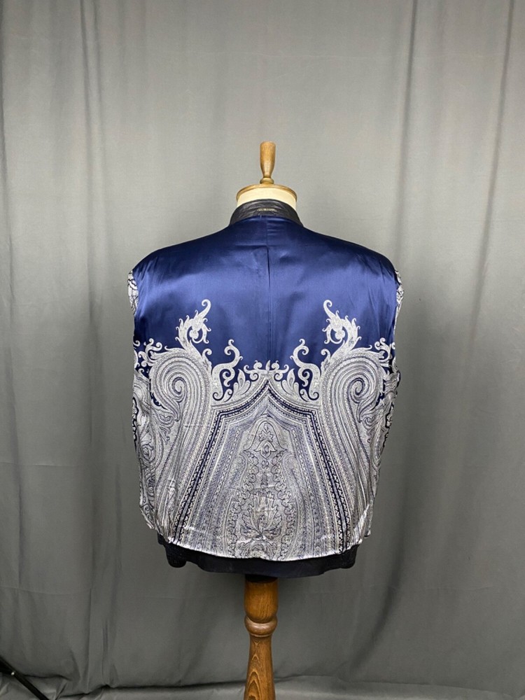 Zilli Men's Blue Leather Silk Paisley Lining Bomber Jacket Size 54