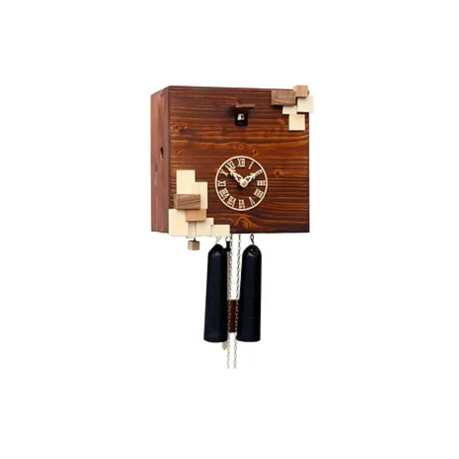 Brown Forest Cube Cuckoo Clock with Wooden Cubes, Handmade Solid Wood Cuckoo