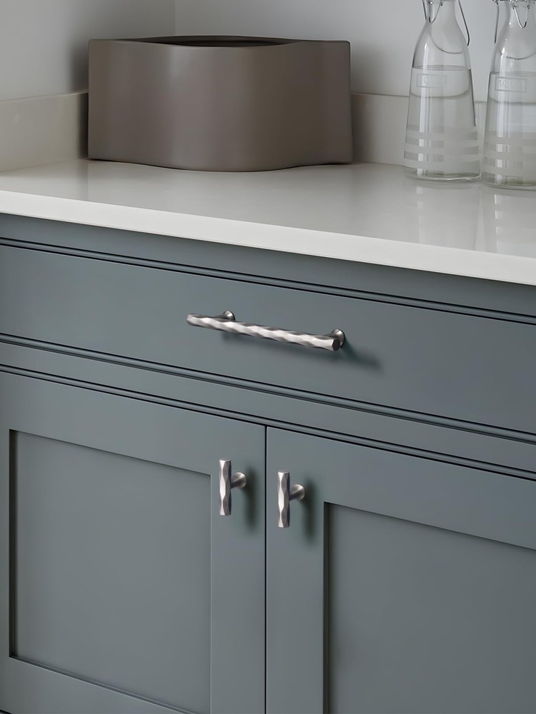 Hammered Silver Cabinet Pulls - 5 in Hole Center, 10 Pack for Kitchen & Bathroom