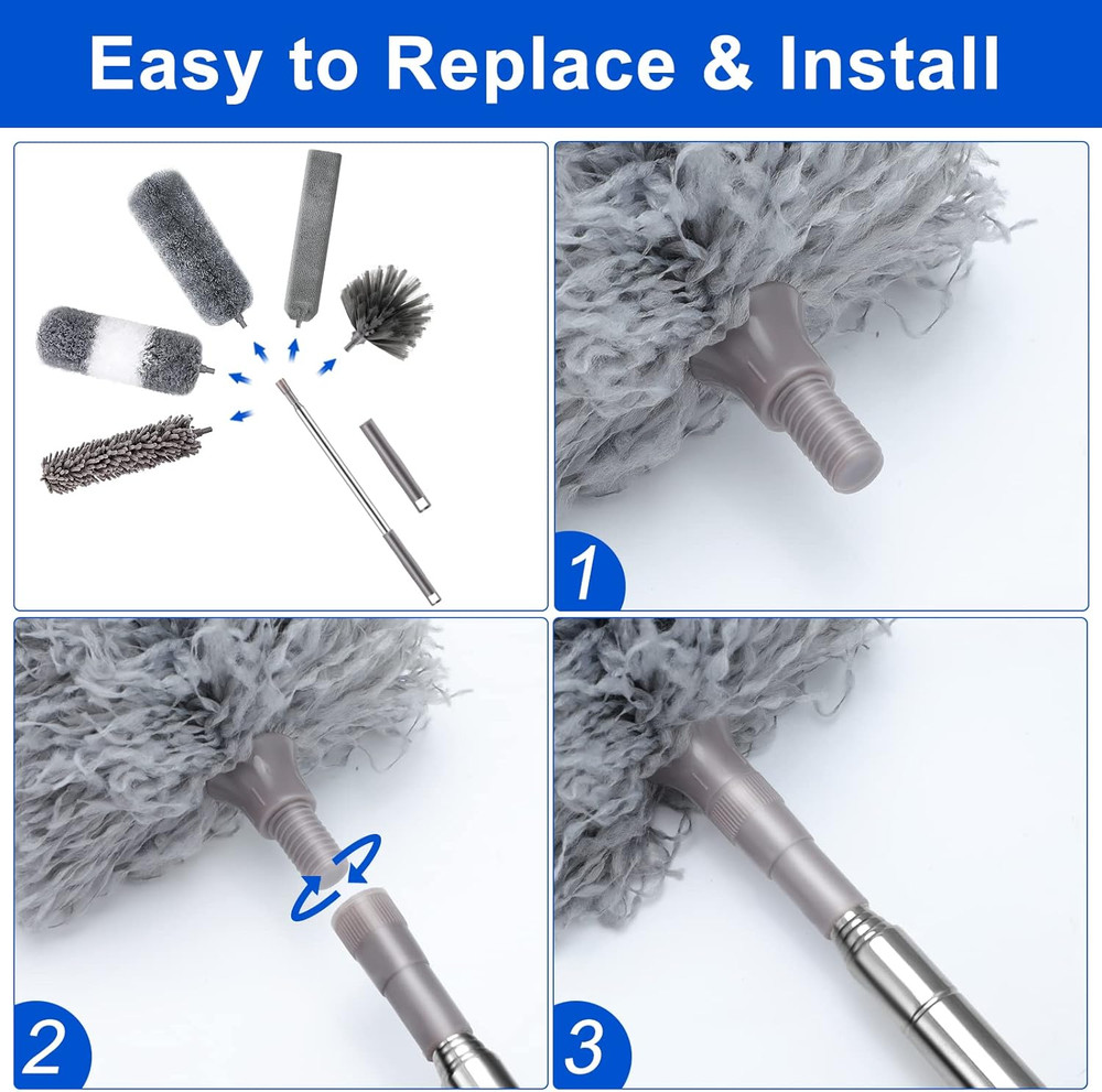 Microfiber Duster Kit (11PCS) - Washable Dusters with Extension Pole (30 to 100