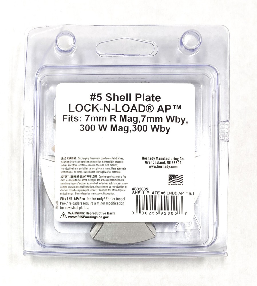 Hornady Lock-N-Load AP Progressive Press Shell Plate #5 392605 Caliber Changes