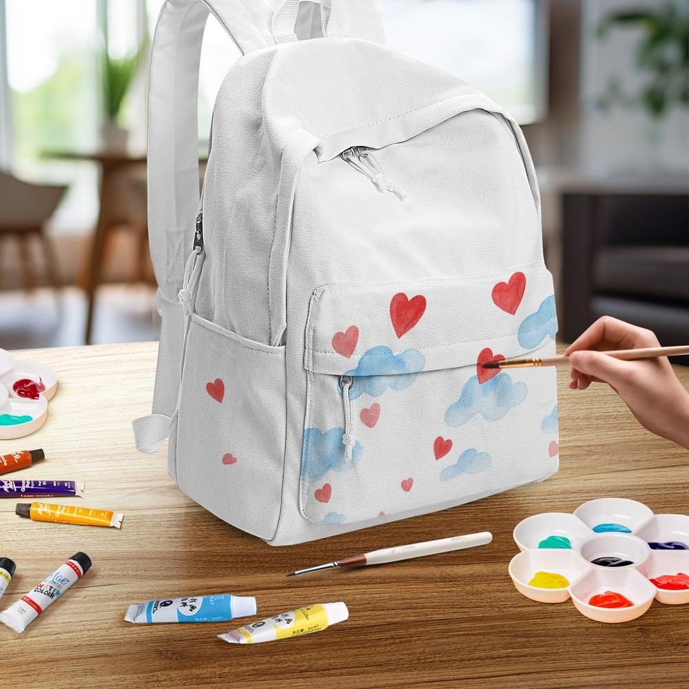 Diy Canvas Backpack Daypack Satchel Backpack (White, with Side Pocket)