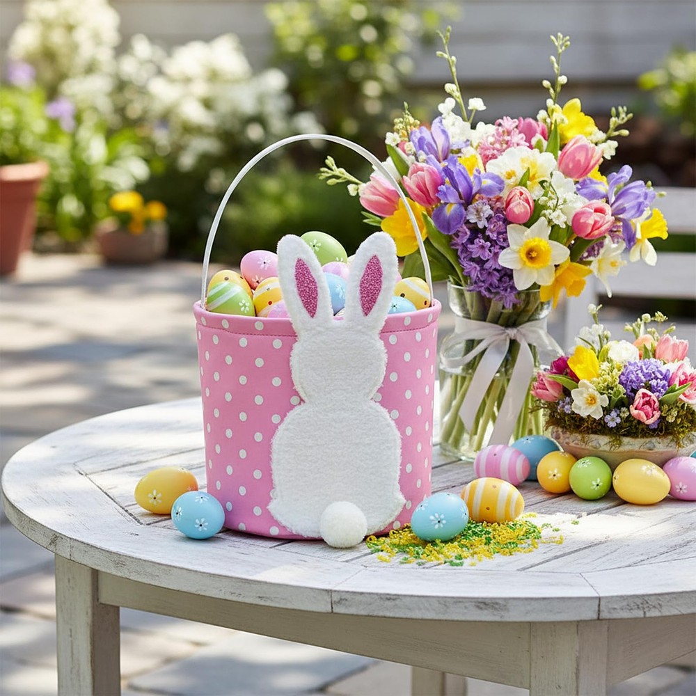E-FirstFeeling Easter Bunny Basket, Egg Hunt Basket with Plush Bunny Design, ...