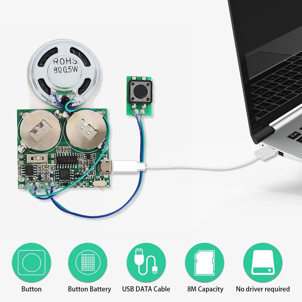 Recordable Sound Module, 8M USB Programmable Sound Chip with Speaker, Push Butt