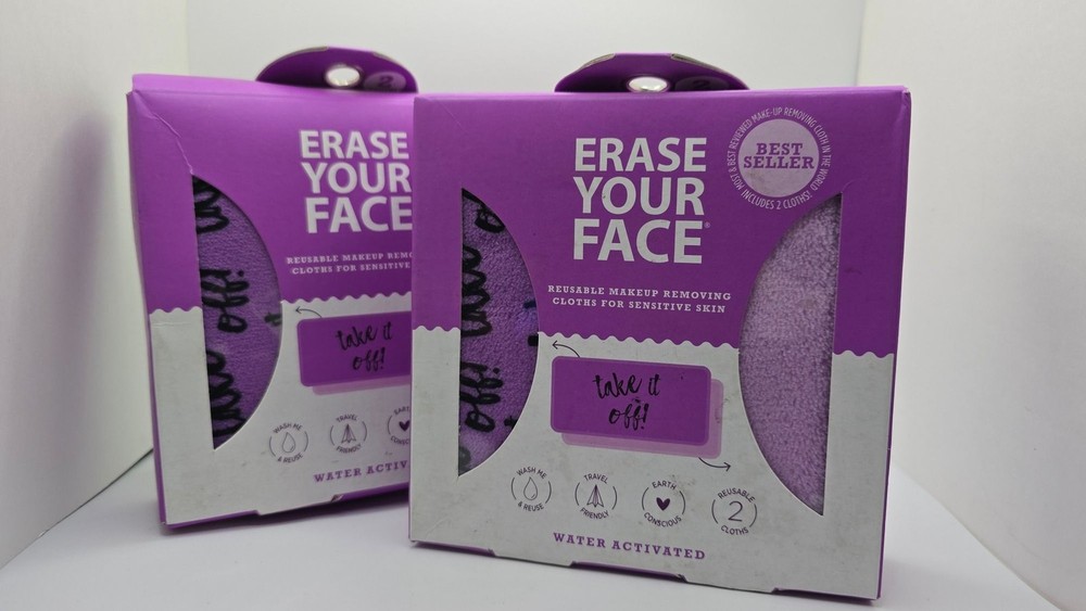 2 Pack Erase Your Face Reusable Makeup Removing Cloths Sensitive Skin 2 Ct Ea
