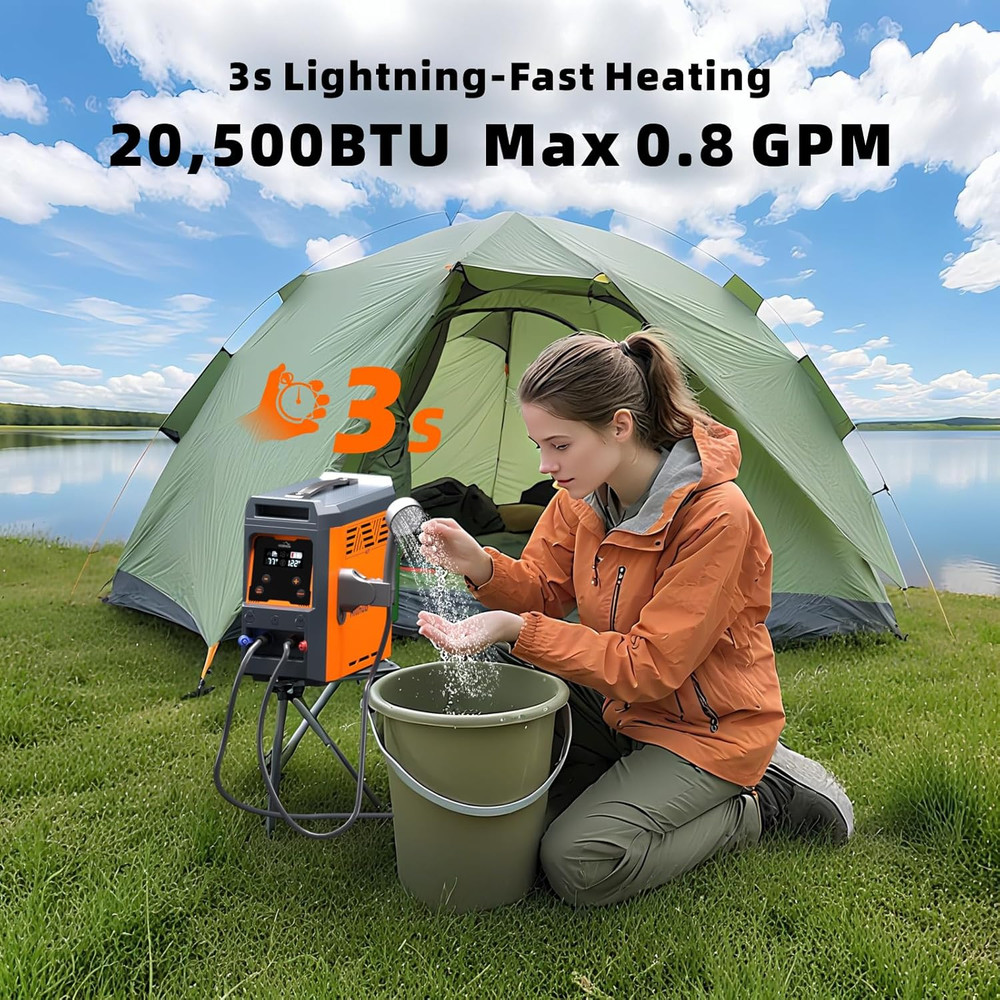 Portable Propane Water Heater for Camping, Instant Hot Water Heater on Demand wi