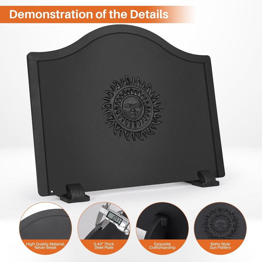 Fireback for Fireplace 24 Inches - Back Plates with Feets 24, Black