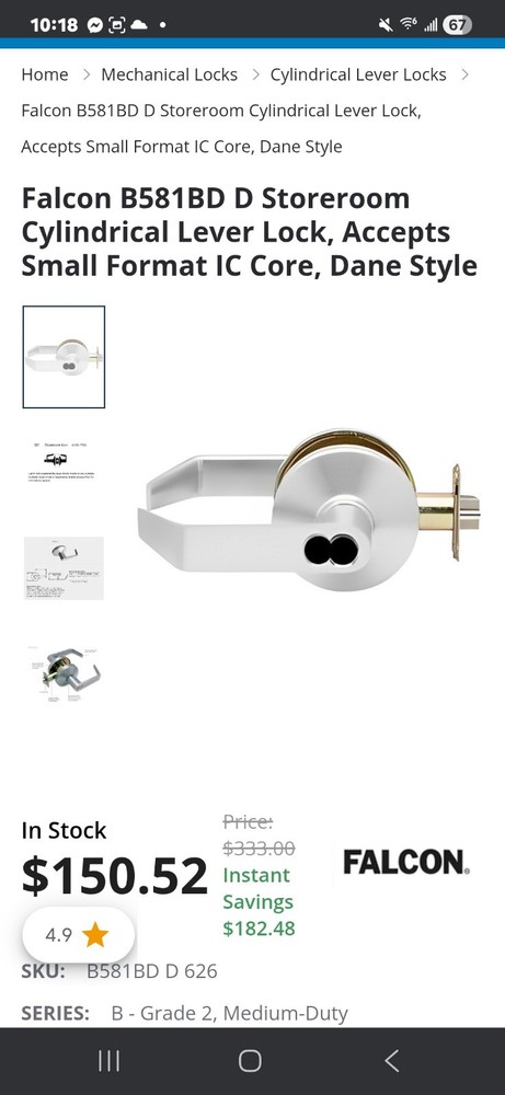 LOCKSET commercial WITH GREEN CORE