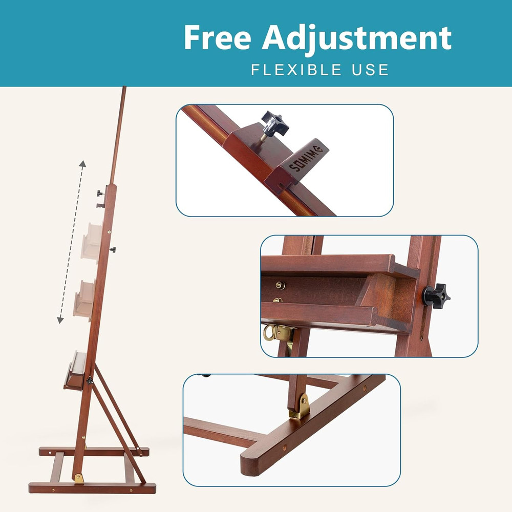 H-Frame Studio Easel, Beechwood Artist Easel Storage Tray, Adjustable Floor Ease