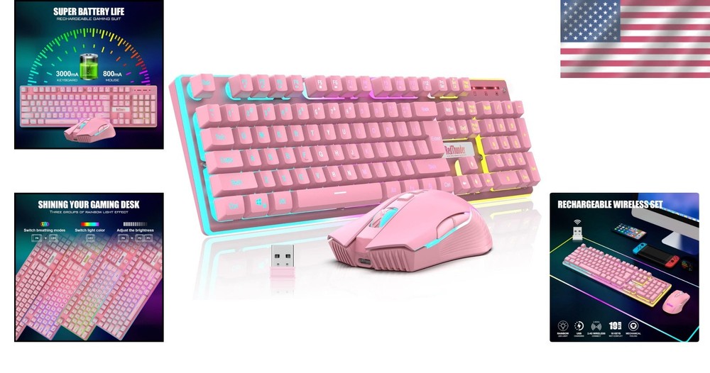 Durable Pink Wireless Gaming Keyboard Mouse Combo Anti-Ghosting