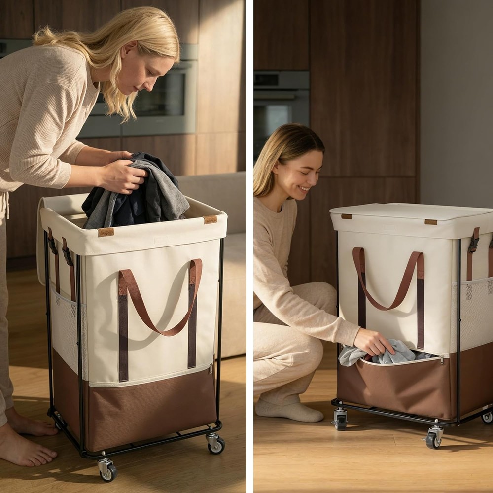 150L Rolling Laundry Basket with Removable Bags for Effortless Organization