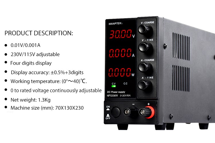 Adjustable 0~60V 5A Bench DC Power Supply Lab Variable Regulated Power Switching
