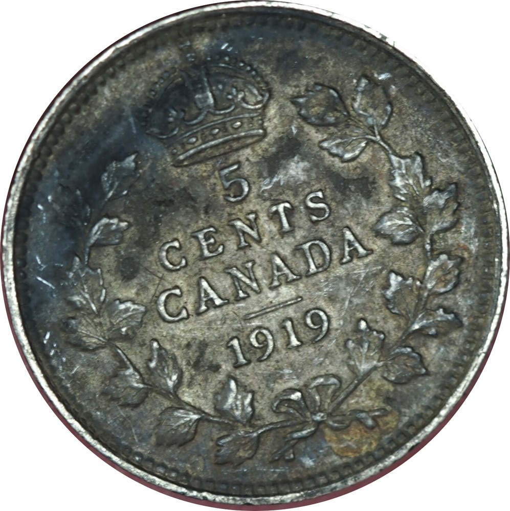 1919 Canada 5 Cents Silver XF/AU Condition