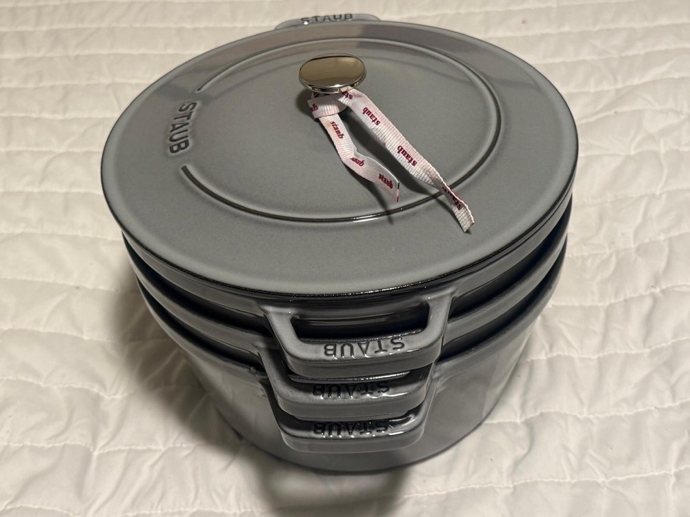 Staub Cast Iron 4-pc Stackable Set, Graphite Grey