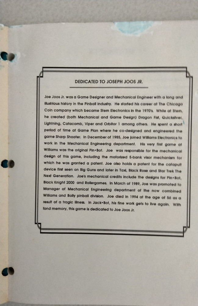 JACKBOT (WILLIAMS) OPERATIONS MANUAL - ORIGINAL