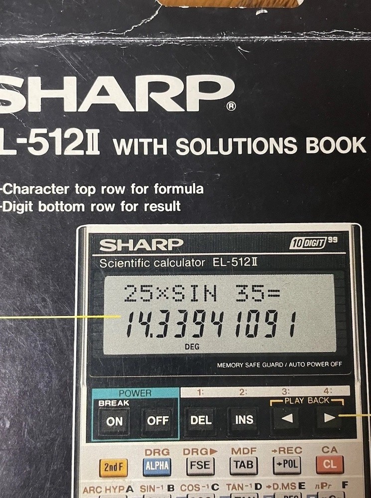 Vintage Sharp EL-512II Scientific Calculator LCD Display + Solutions Book