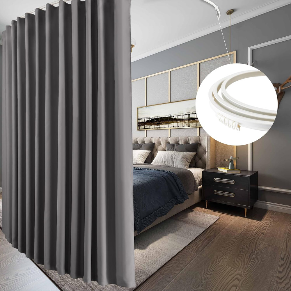 Room Divider Curtains with Flexible Ceiling Track Wall Mount&Ceiling Mount, Blac