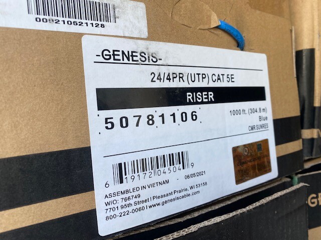 Genesis 50781106 Cat5e 24G Riser 1000' Box Blue (NEW)