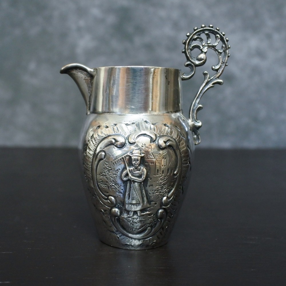 Antique German Solid 800 Silver Small Creamer Jug Decorative Miniature Pitcher