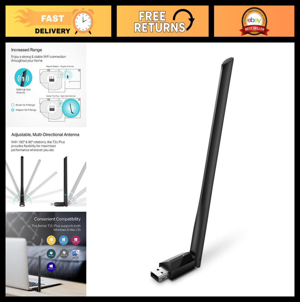TP-Link AC600 USB WiFi Adapter for PC (Archer T2U Plus)- Wireless Network Adapte