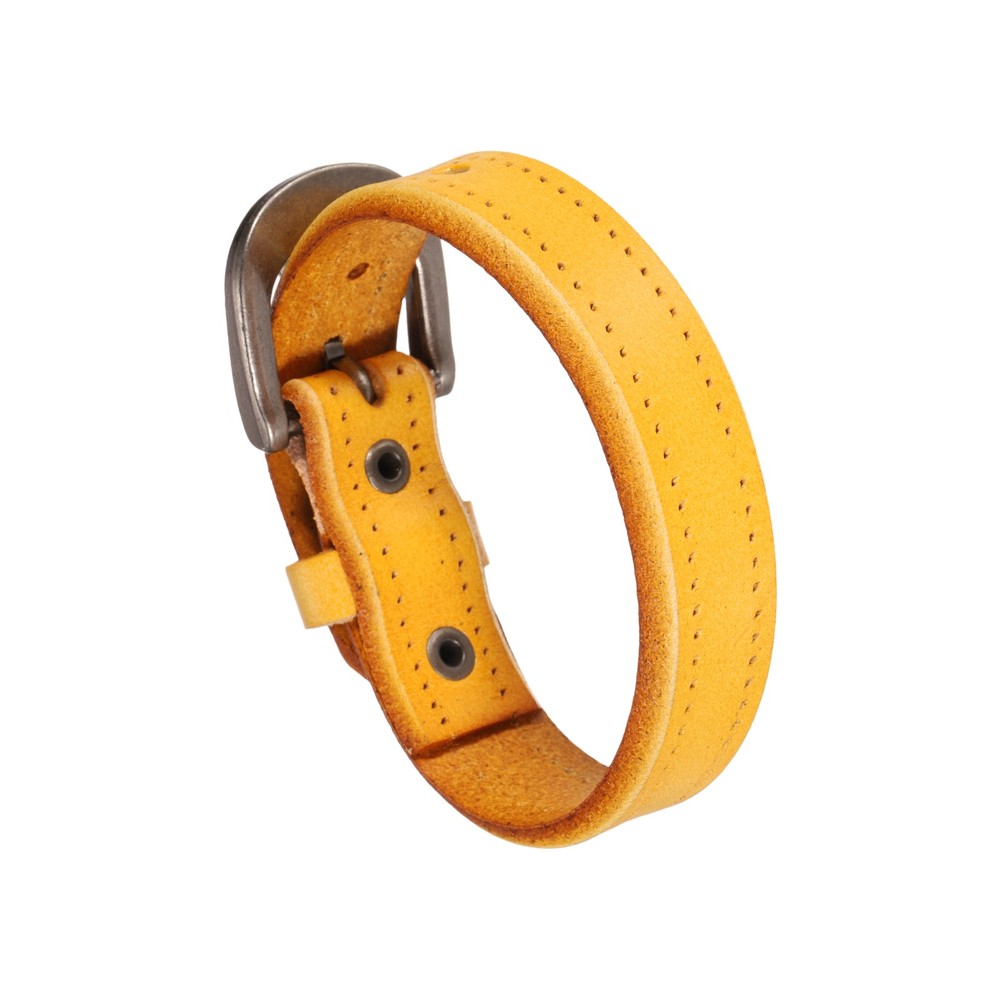 Plain Buckle Bangle Leather Bracelets Leather Snap Bracelets, Dark Yellow