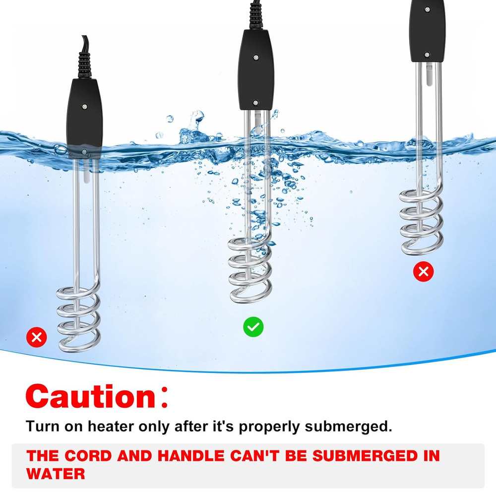 1000W 110V Electric Immersion Water Heater, 10In Portable Heating Element