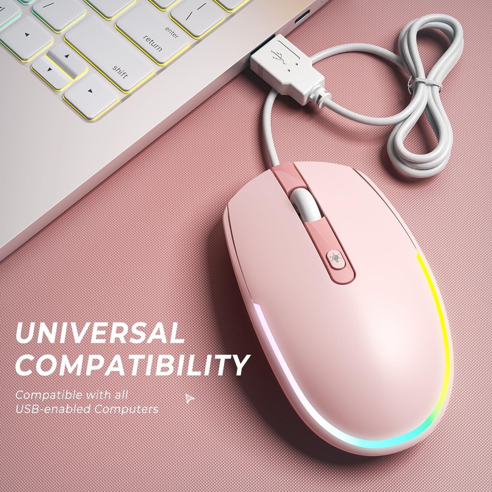 Wired Mouse - USB Computer Mouse Wired with RGB Backlit Optical LED Mouse wit...