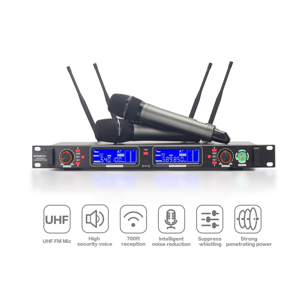Profession Wireless Microphone System, UHF Handheld Dual Cordless Mic True Di...
