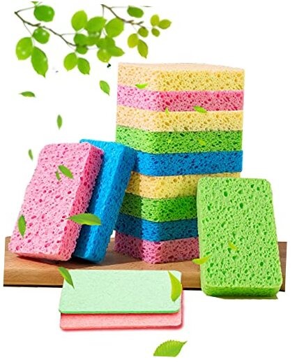 12-Count Kitchen Sponges- Compressed Cellulose Sponges Non-Scratch Multicolor